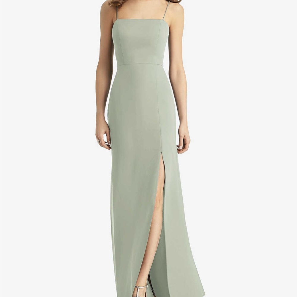 Dessy Collection Thread Bridesmaid Celadon Chiffon Tie-Back Cutout Trumpet Dress
